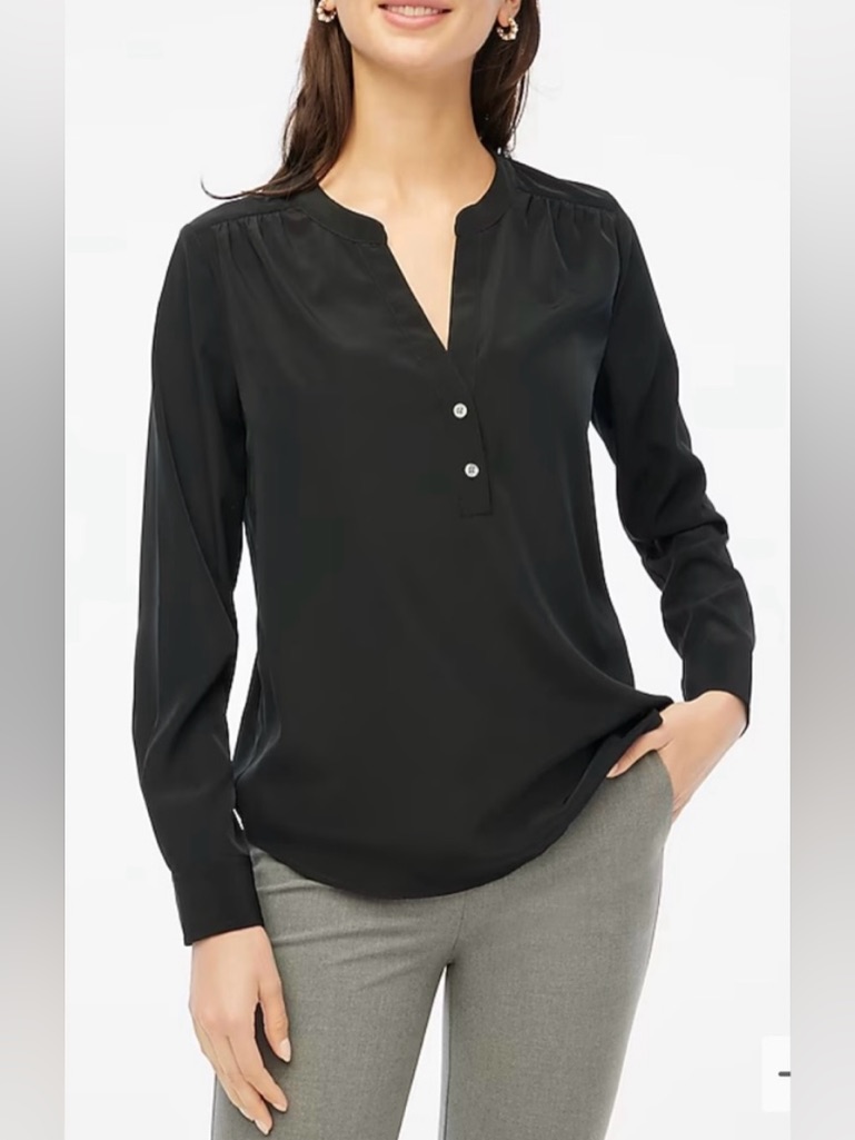 J.Crew Popover Placket Blouse In Black